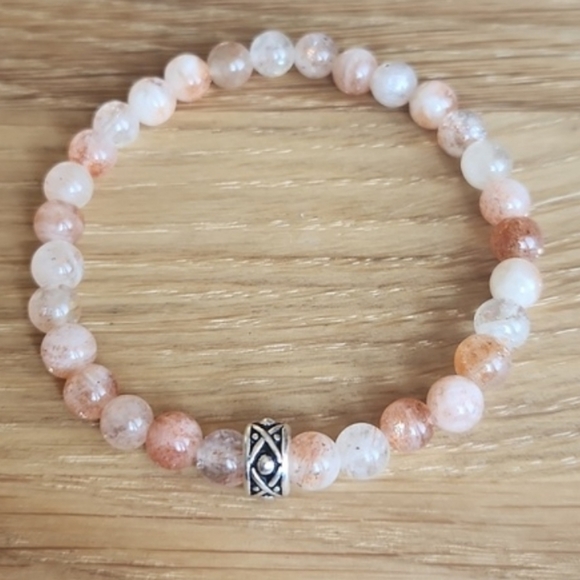 Orange Sunstone Lepidocrocite Beads Bracelet, Stretch, Hand Crafted - Picture 7 of 10